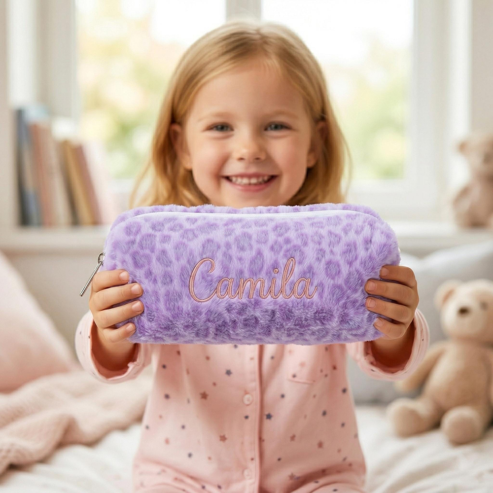 Personalized Embroidered Kids Soft Leopard Pencil Pouch | CWPack376