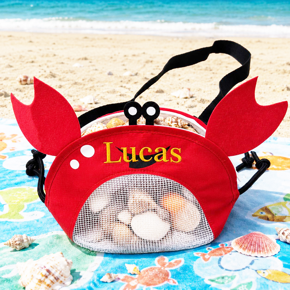Personalized Embroidery Crab Seashell Zipper Mesh Beach Bag | CWBeach255