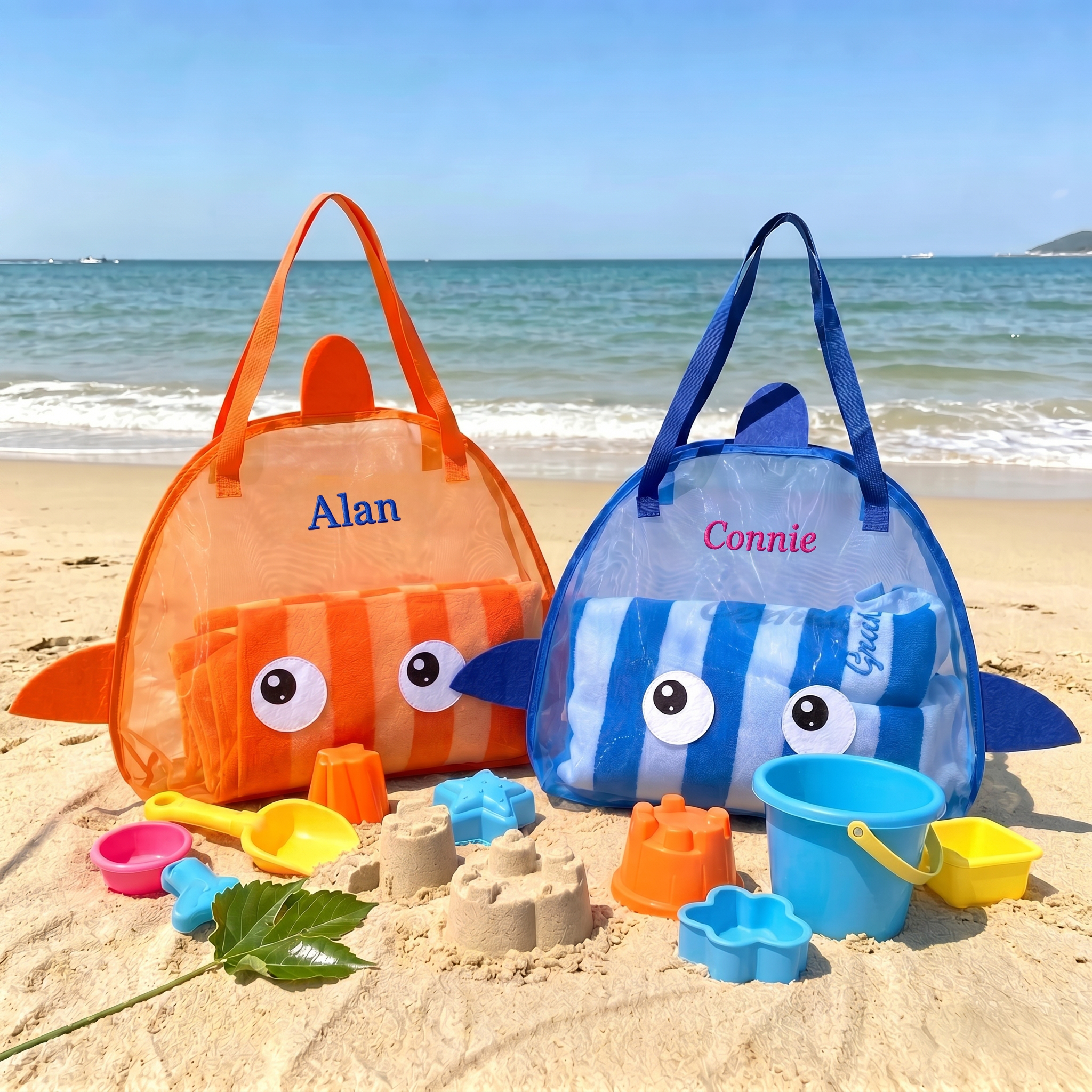 Personalized Embroidered Seashell Zipper Mesh Beach Bag | CWBeach256