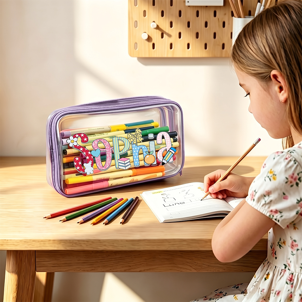 Personalized Kids Cute Doodle Hard Shell Zipper Pencil Box | CWPack375