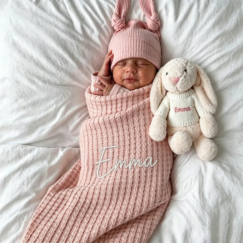 Personalized Embroidered Baby Waffle Cotton Blanket | CWBaby508