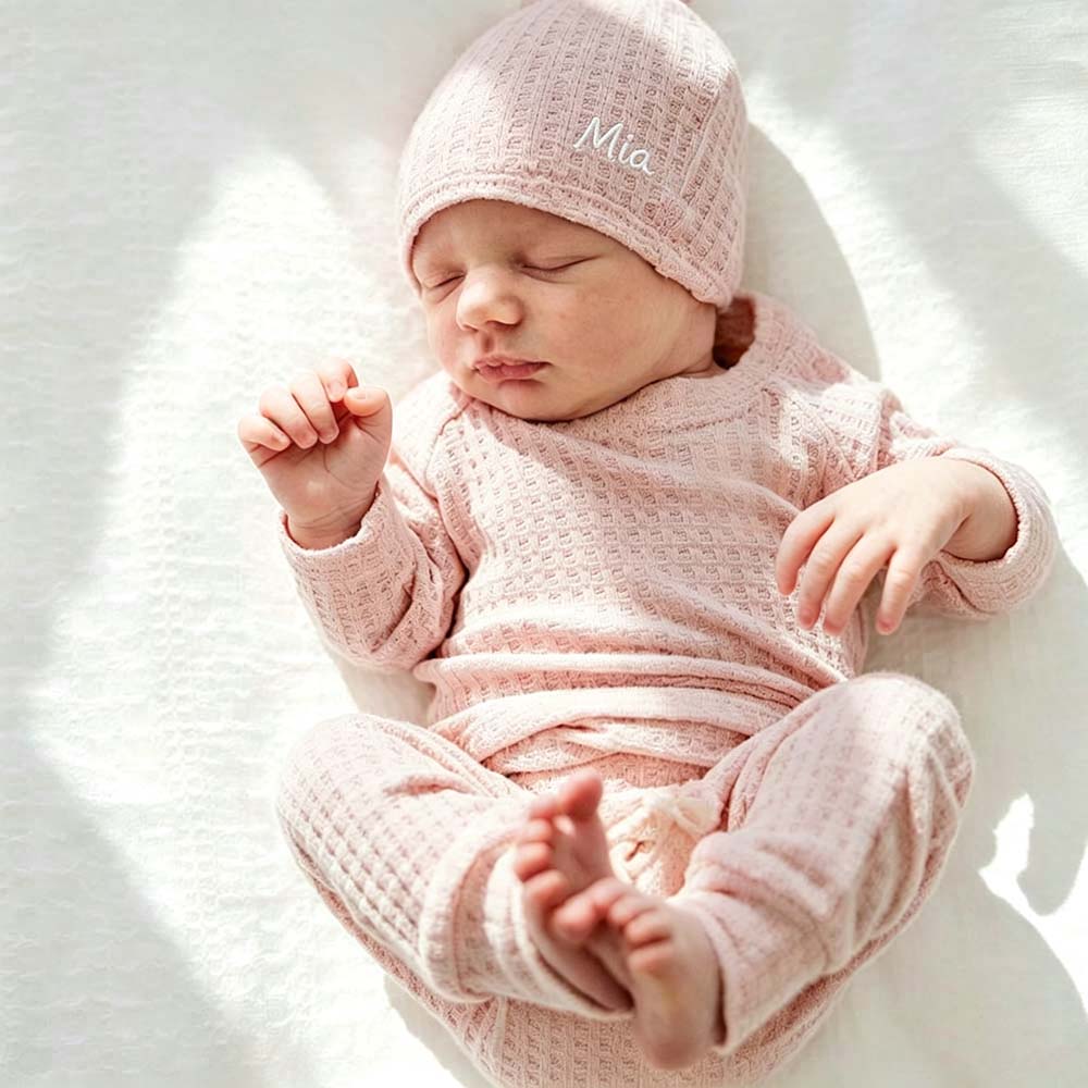 Personalized Embroidered Waffle Knit Baby Coming Home Outfit | CWBaby513