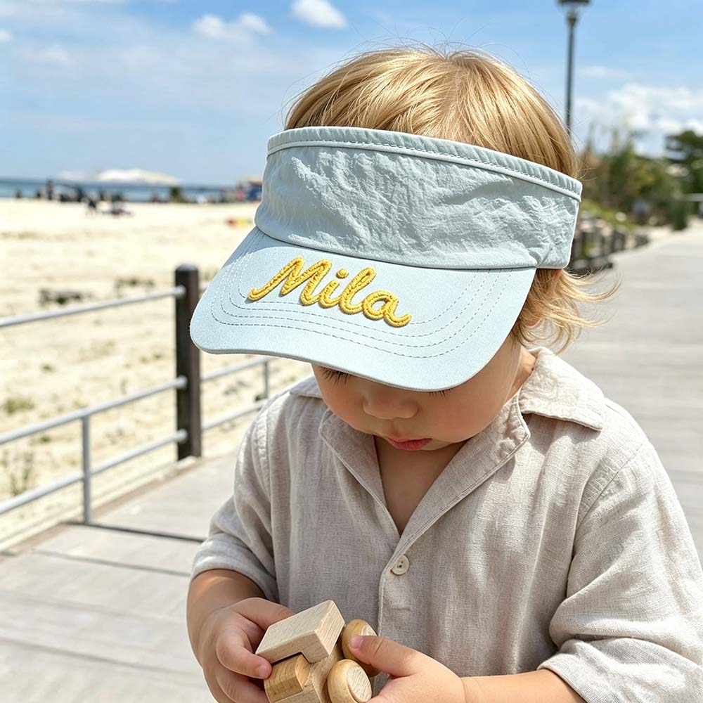 Personalized Hand Embroidery Kids Open-Top Summer Hat | CWBeach260