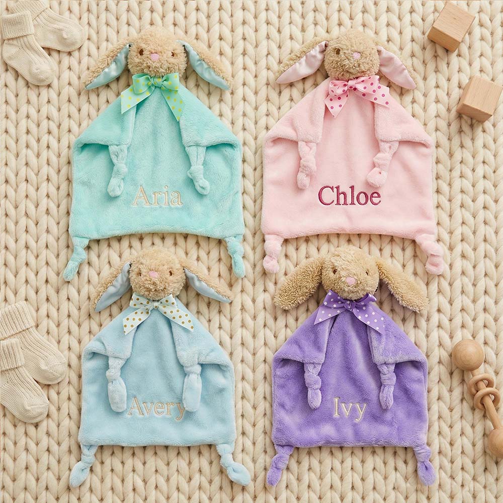 Personalized Embroidered Cute Animal Baby Security Blanket | CWToy199