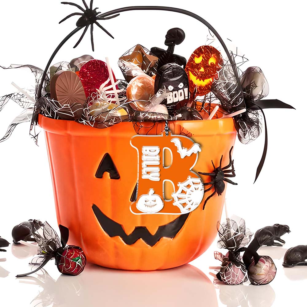 Personalized Halloween Retro Initial Name Tag | CWHalloween79