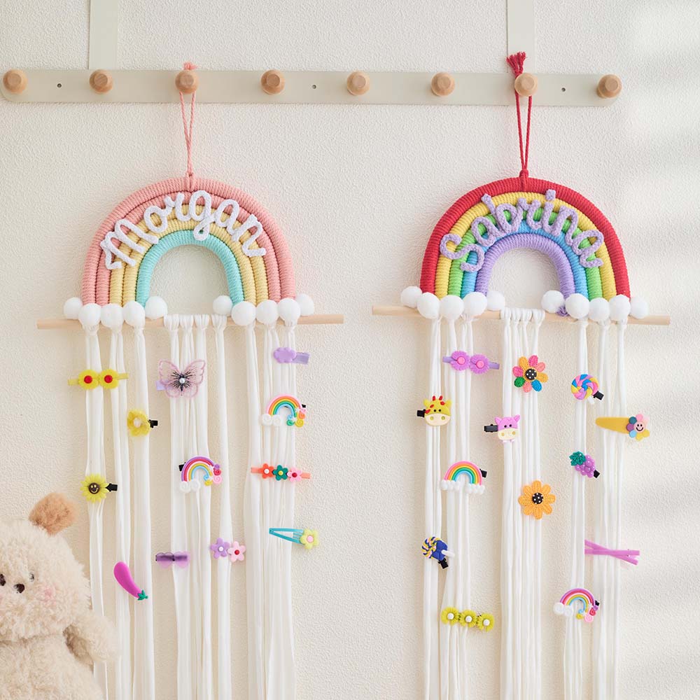 Personalized Hand Embroidered Kids Rainbow Hair Clip Holder | CWToy201