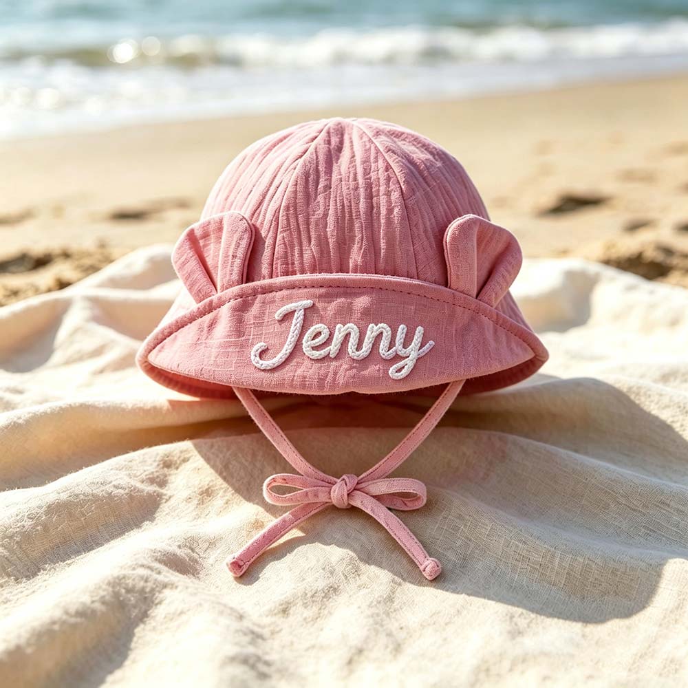 Personalized Hand Embroidered Baby Summer Hat With Ears | CWBeach266