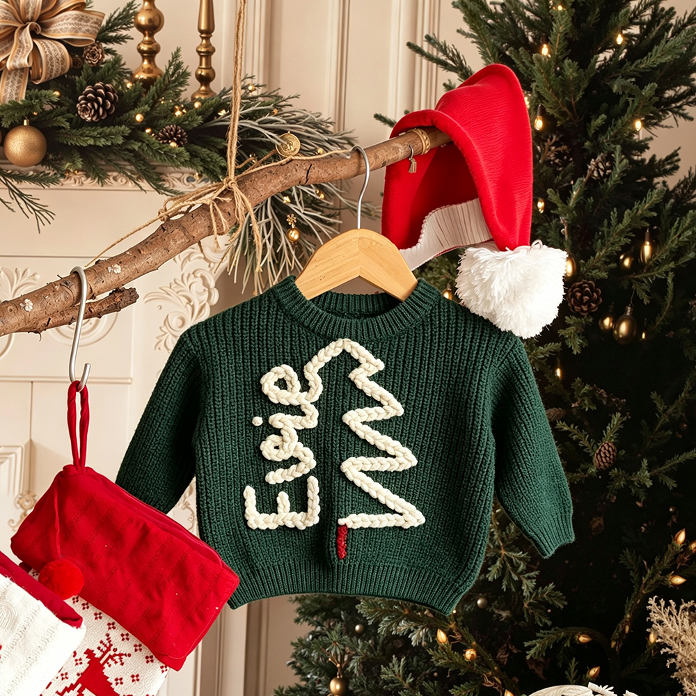 Personalized Hand Embroidered Christmas Tree With Name Sweater | MCGift370
