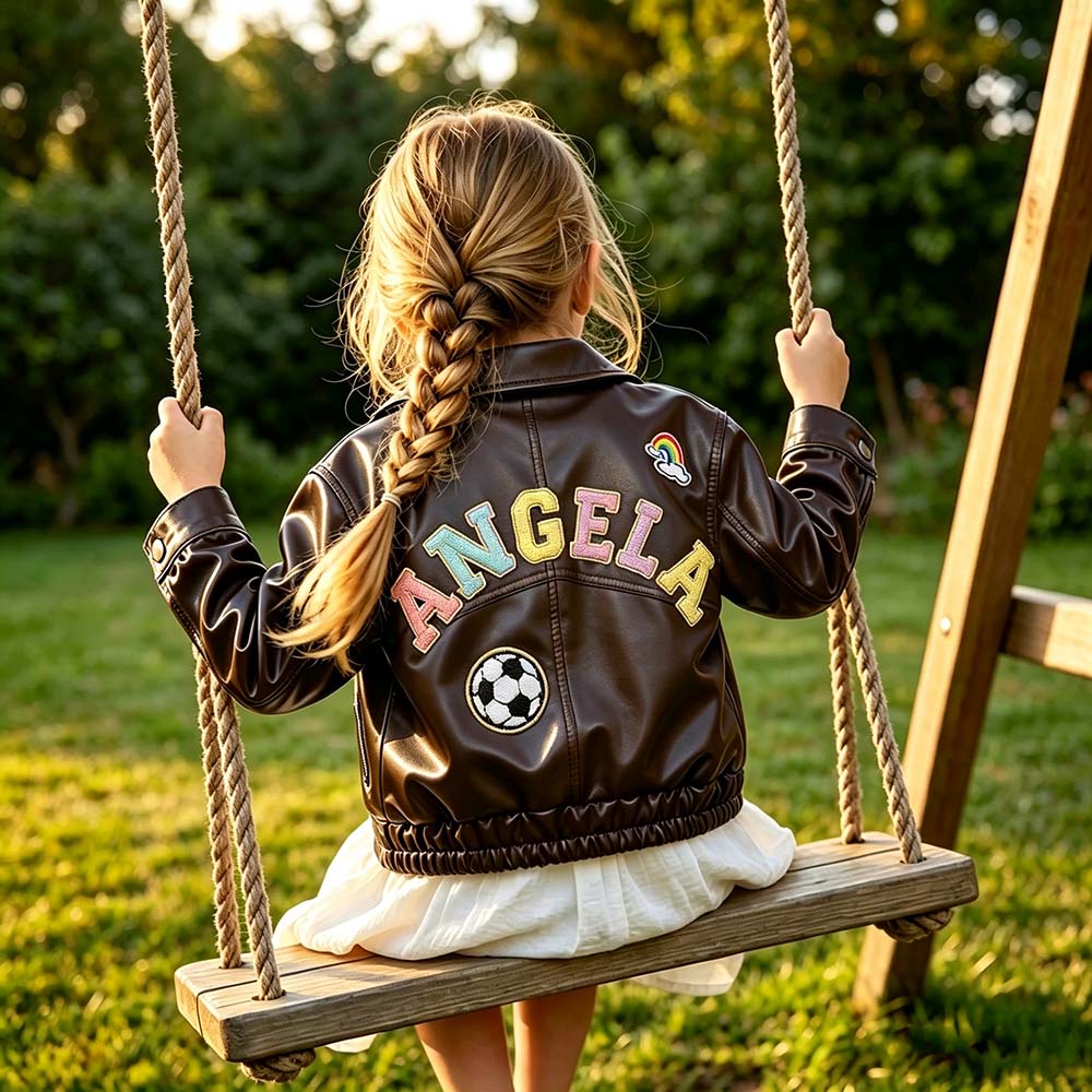 Personalized Chenille Patch Baby Vegan Leather Jacket | CWBaby518