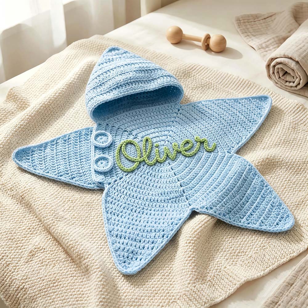 Personalized Hand Embroidered Hooded Crochet Star Baby Outfit | CWBaby524