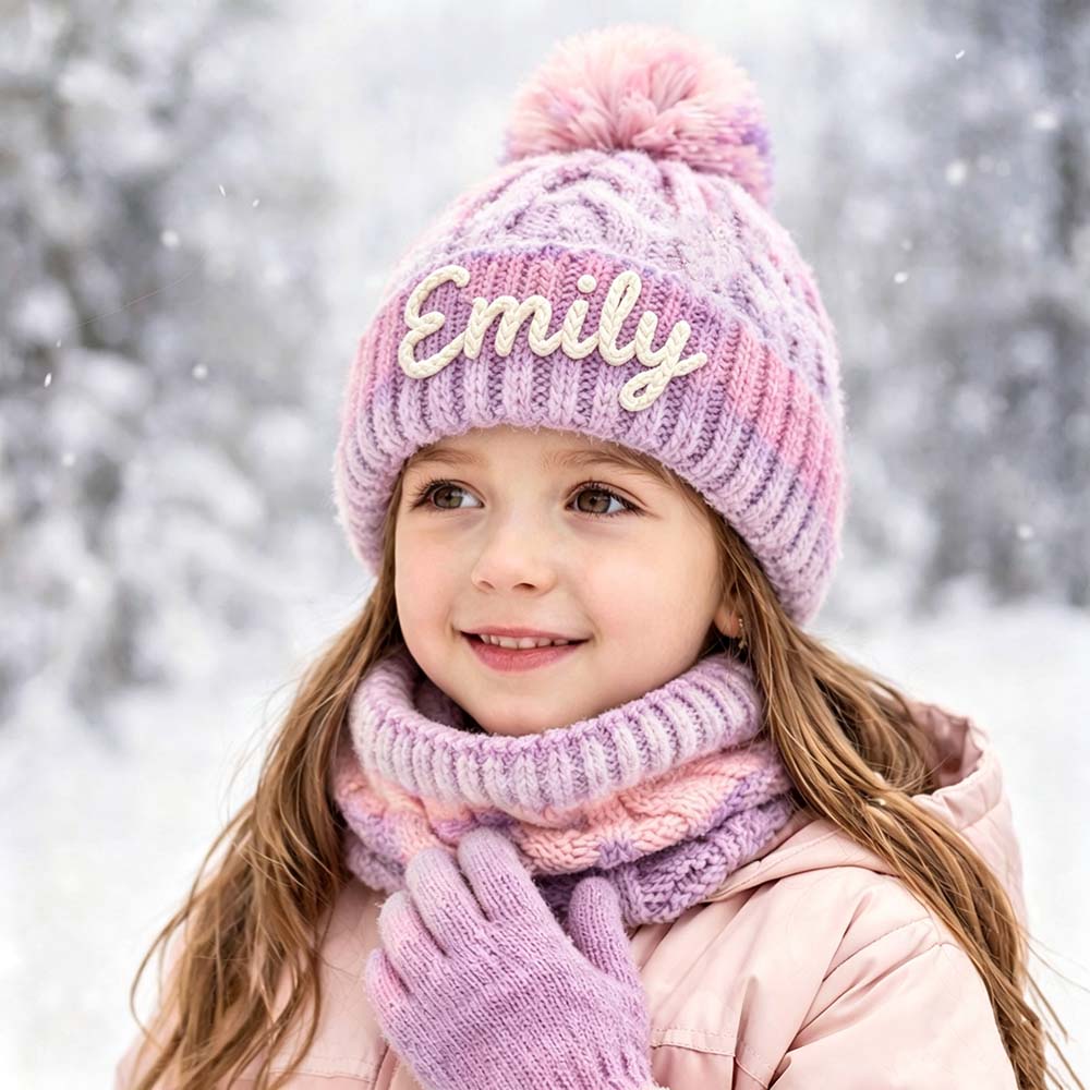 Personalized Hand Embroidered Gradient Knit Winter Outfit Set | HSKid86