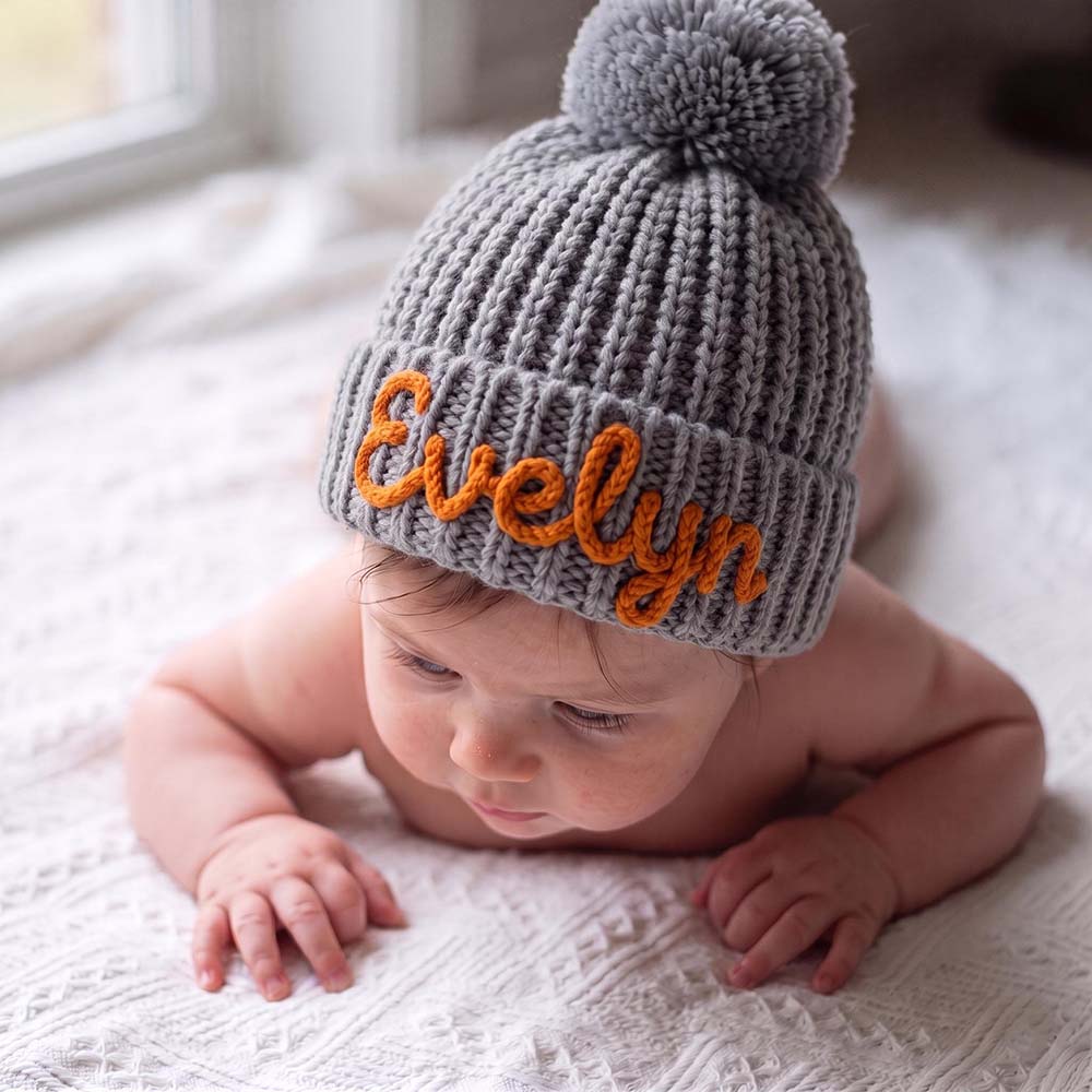 Personalized Hand Embroidery Pom Pom Beanie| HSKid44