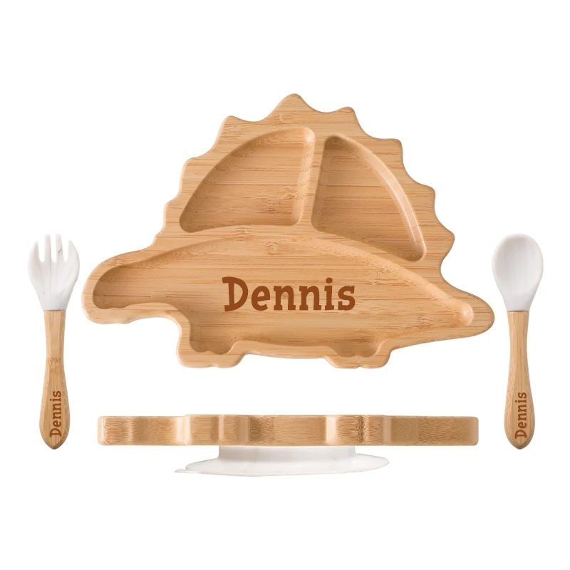 Personalised Baby Bamboo Dinosaur Plate Set | CWBaby20
