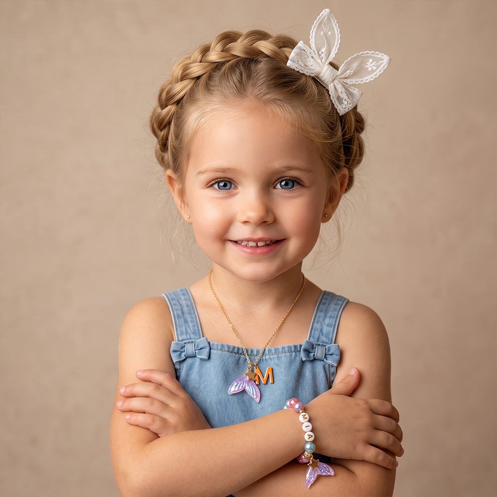 Personalized Mermaid Kids Name Charm Bracelet and Necklace Set | CWGift102