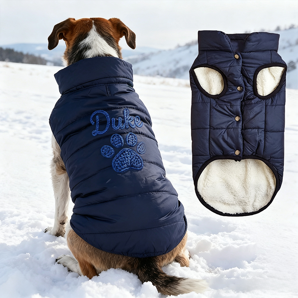 Personalized Hand Embroidered Pet Winter Warm Puffer Vest | BKPet576