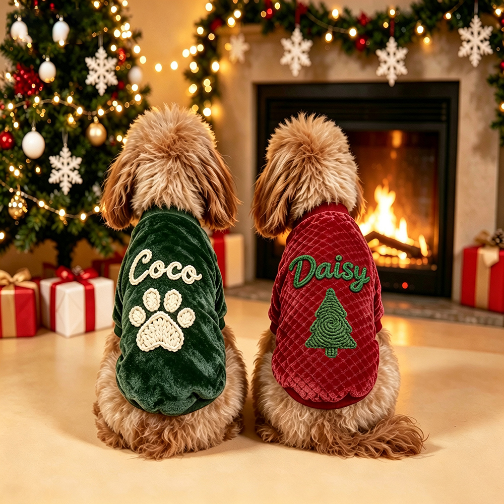 Personalized Hand Embroidered Christmas Pet Fleece Thermal Outfit | BKPet579