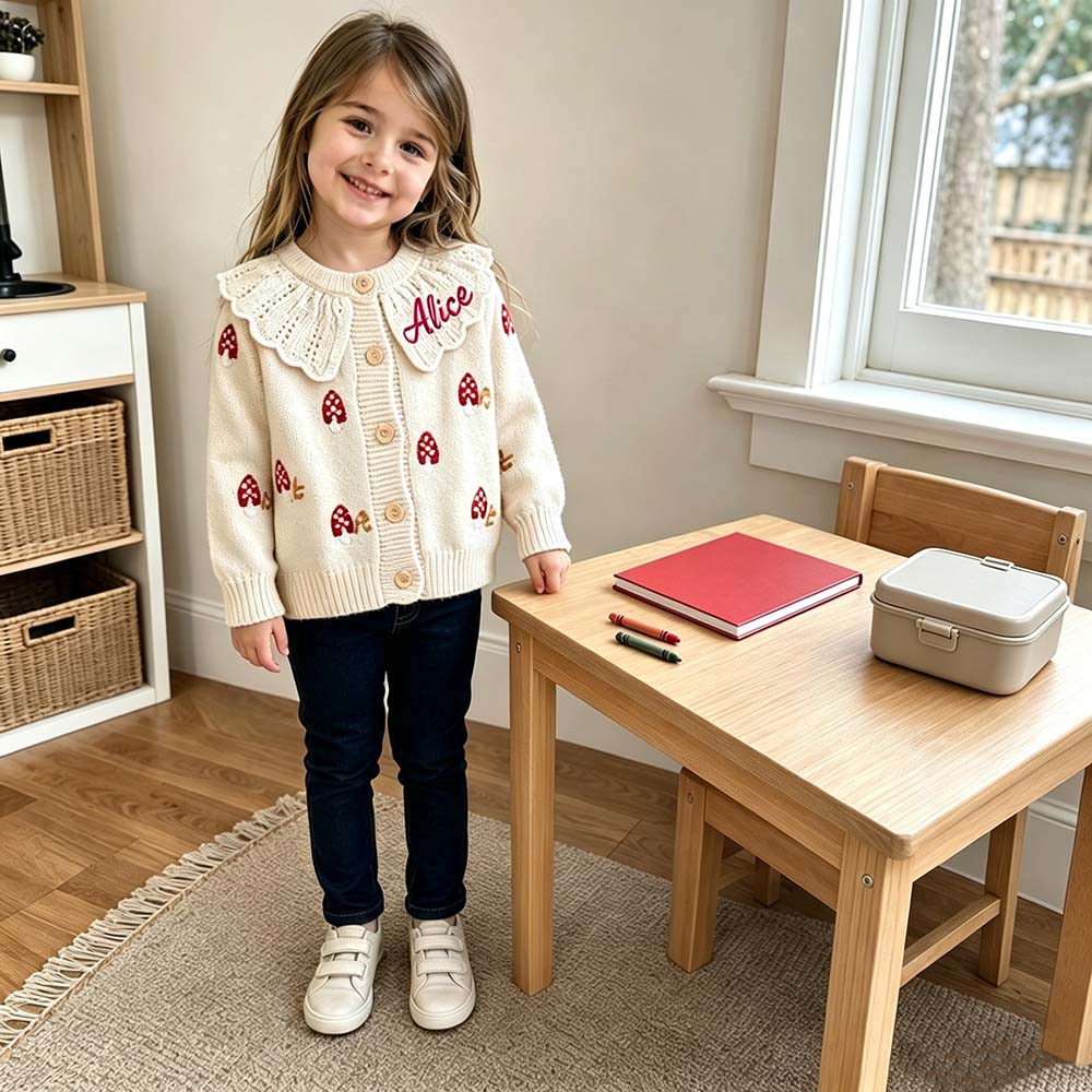 Personalized Embroidered Baby Mushroom Cardigan | CWBaby526