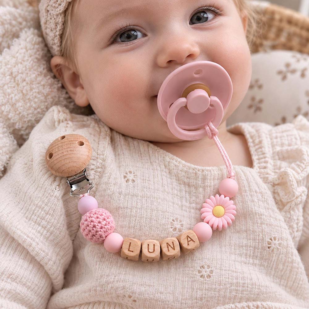 Personalized Baby Wooden Letter Bead Pacifier Clip | CWToy205