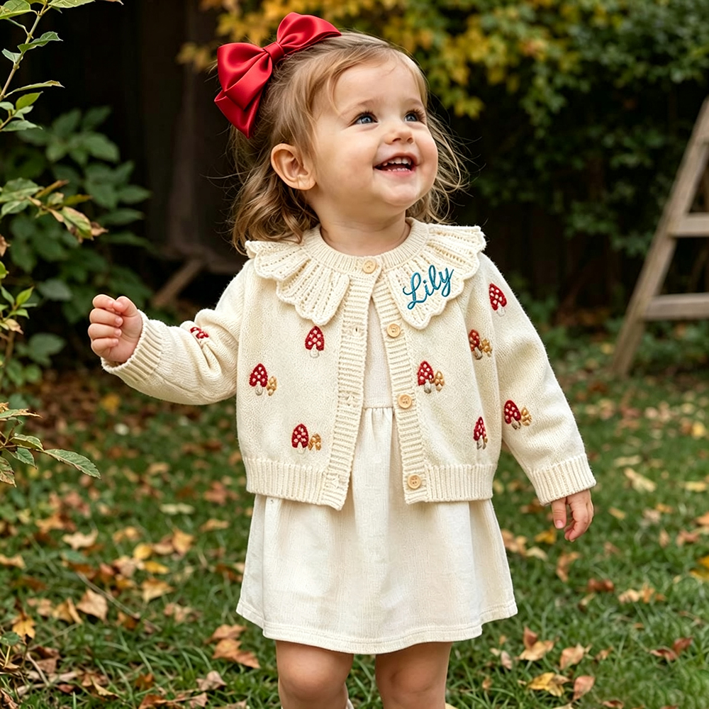Personalized Embroidered Baby Mushroom Cardigan | CWBaby526
