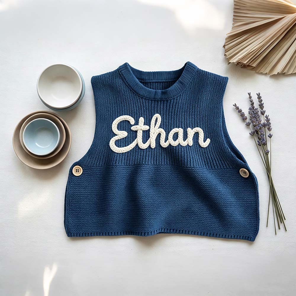 Personalized Hand Embroidered Kids Knit Crochet Vest | CWBaby529