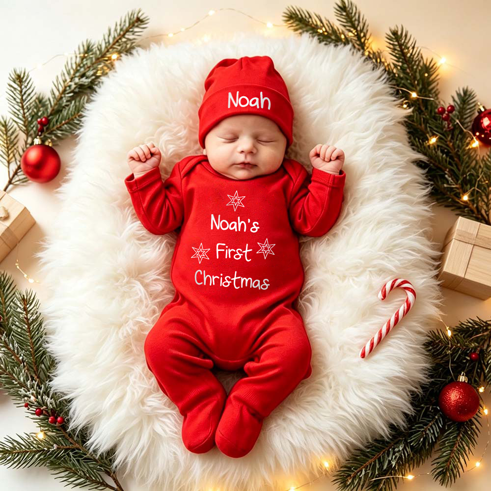 Personalized Baby First Christmas Romper & Hat Set | MCGift389