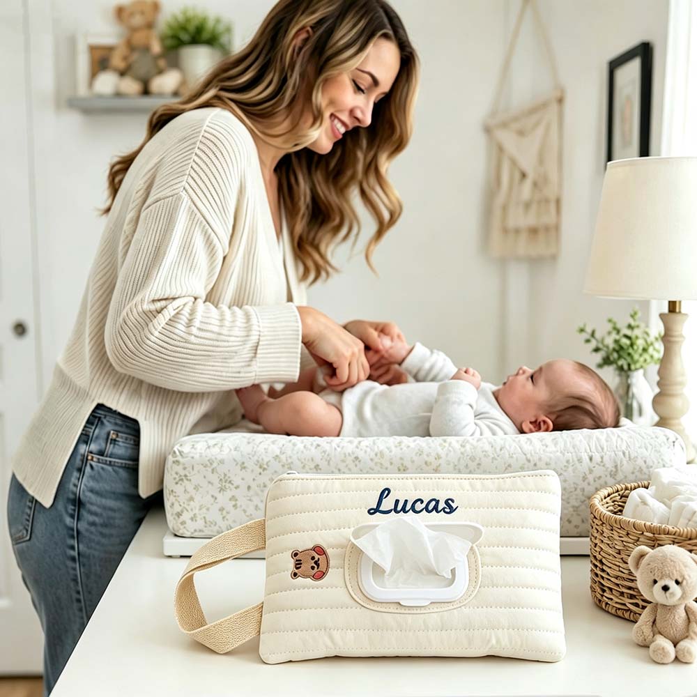 Personalized Embroidered Quilted Baby Wipe Pouch | CWBaby530