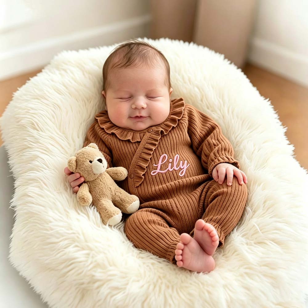 Personalized Embroidered Long Sleeve Buttons Ruffle Coming Home Outfit | CWBaby532