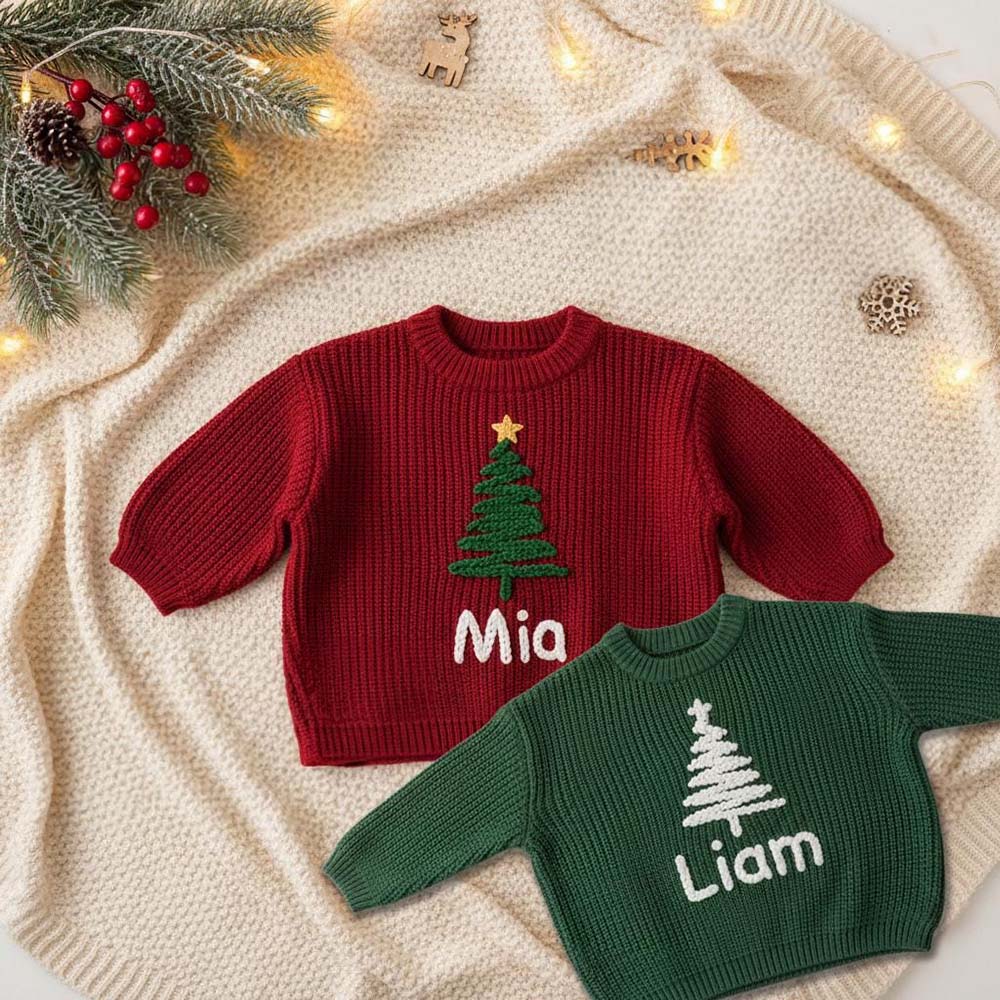 Personalized Hand Embroidered Christmas Knit Sweater | MCGift390