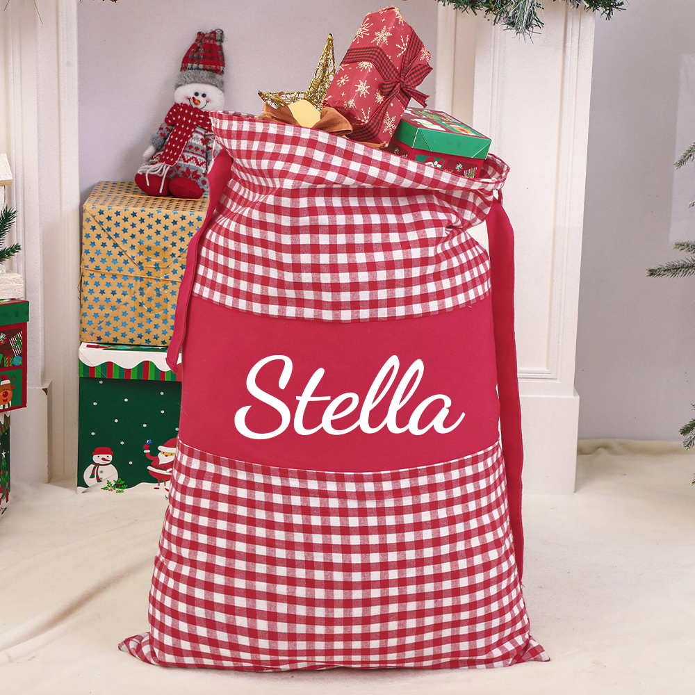 Personalized Christmas Gingham Name Santa Sack | MCGift392