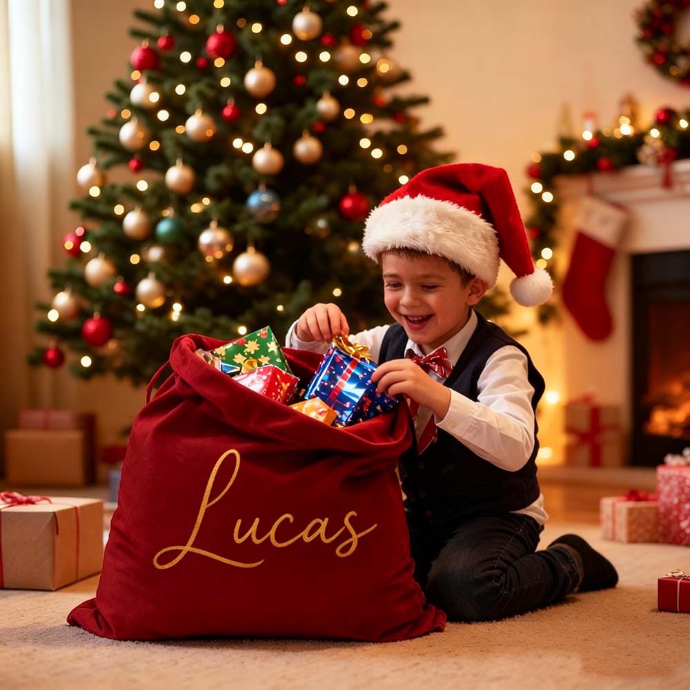Personalized Custom Name Christmas Velvet Gift Bag | MCGift395
