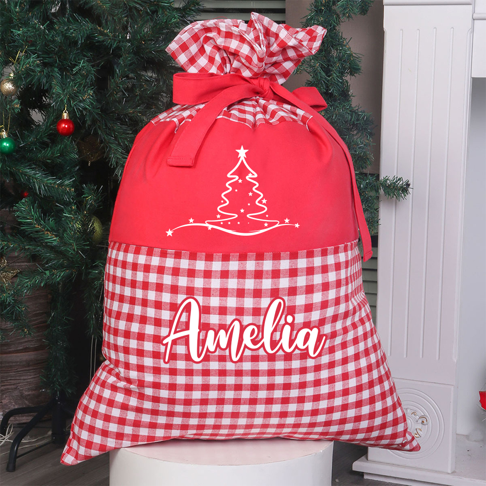 Personalized Christmas Custom Name Plaid Gift Bag | MCGift397