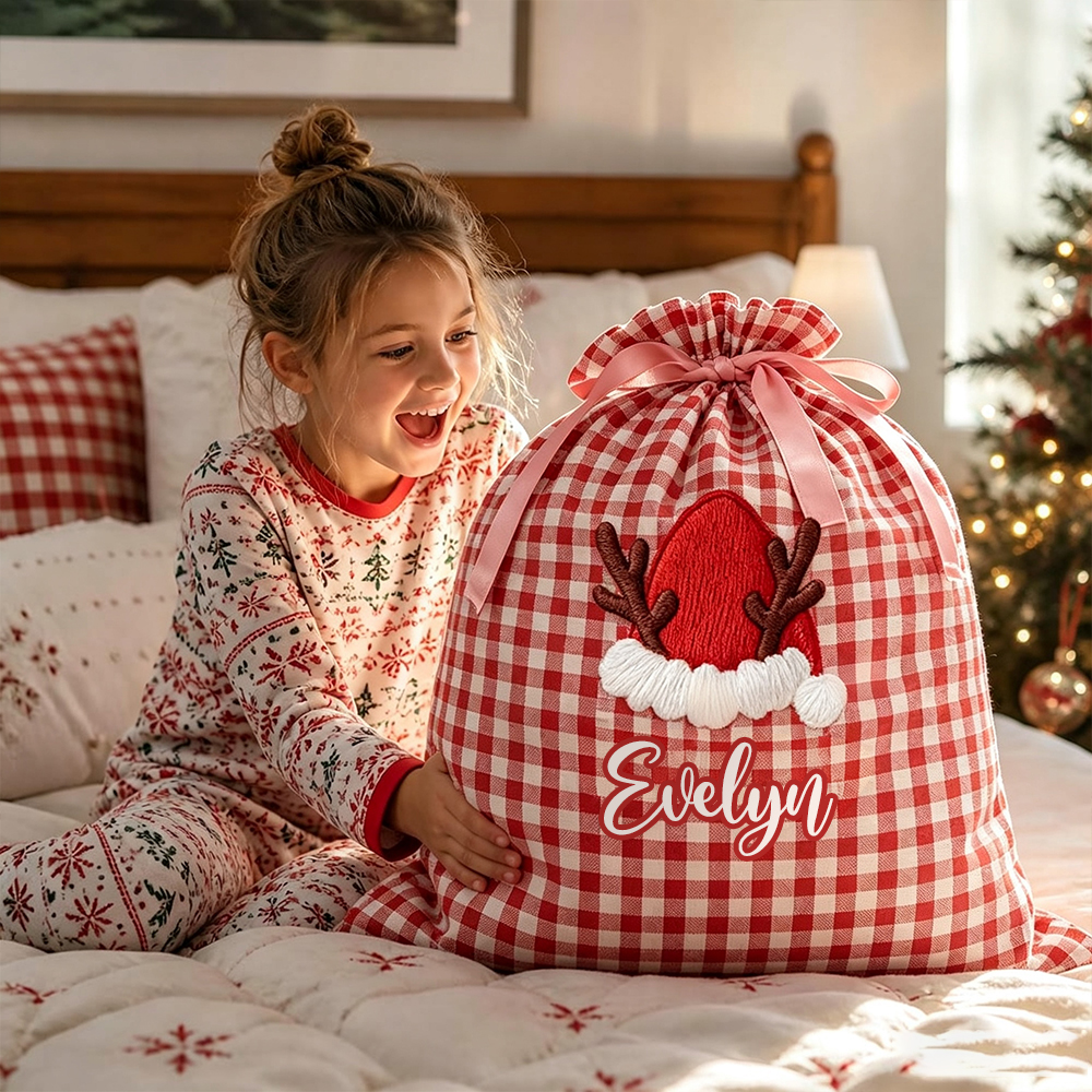 Personalized Plaid Christmas Cute Design Gift Bag | MCGift398