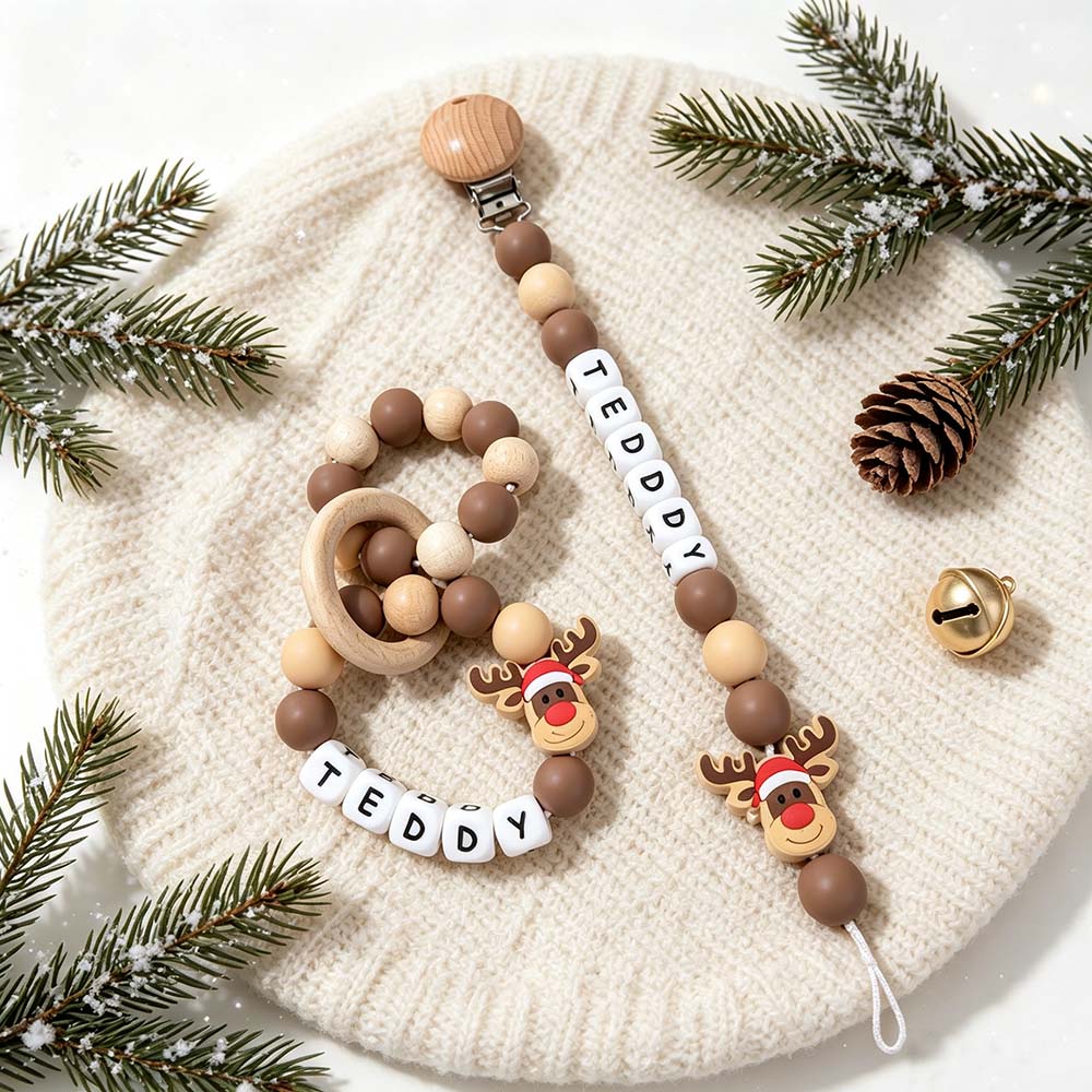 Personalized Christmas Baby Pacifier Clip & Rattle Ring | MCGift399