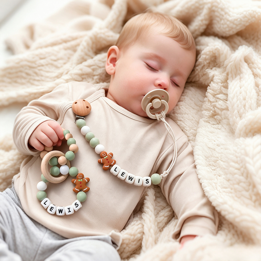 Personalized Christmas Baby Pacifier Clip & Rattle Ring | MCGift399