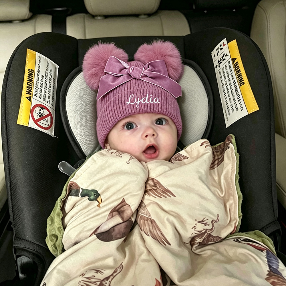 Personalized Embroidered Baby Pom Pom Hat with Bow | HSKid85
