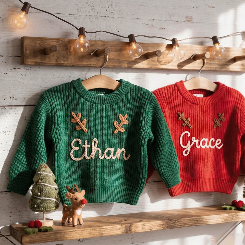 Personalized Hand Embroidered Christmas Knit Sweater | MCGift390