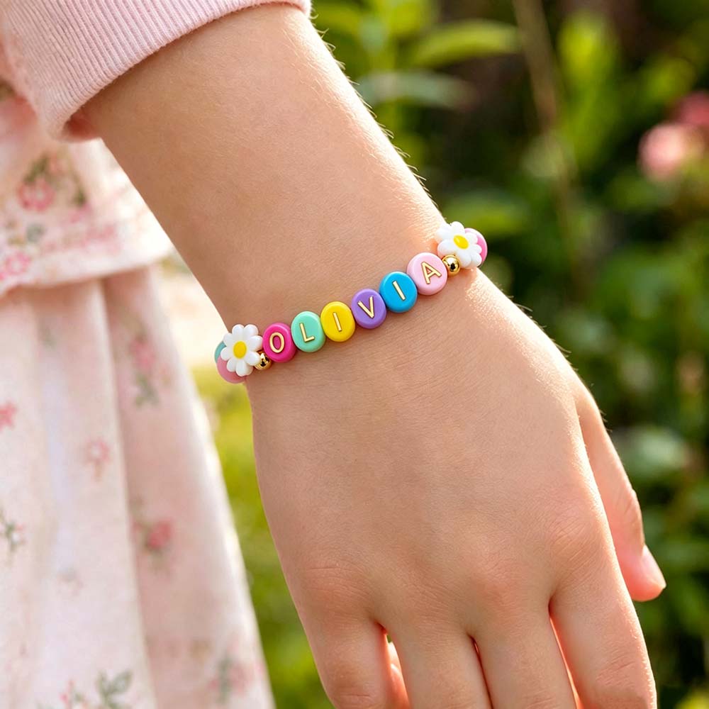 Personalized Multicolored Daisy Heart Bracelet & Necklace Set | CWGift107