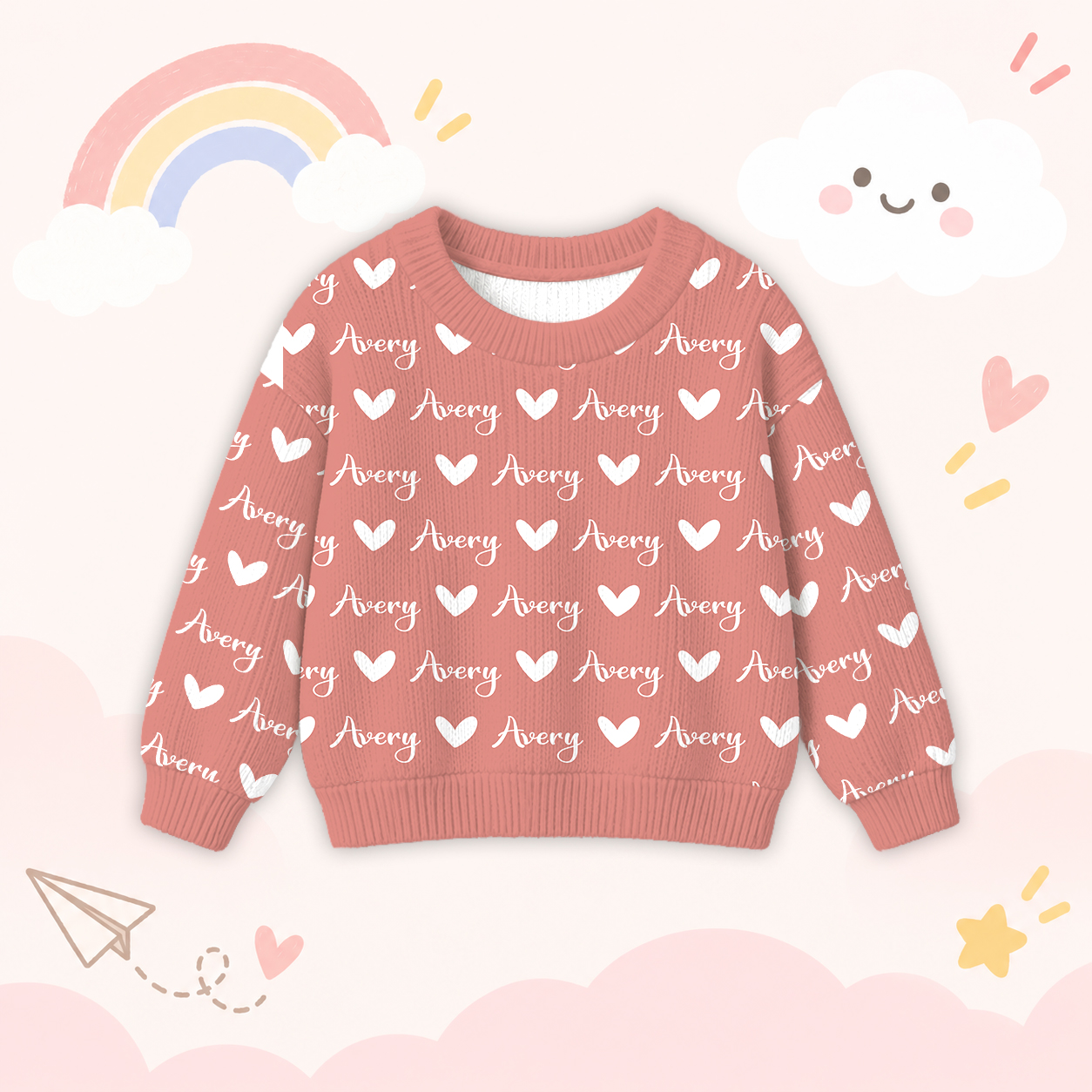 Personalized Lovely Kids Name & Icon Colorful Knit Sweater | CWSweater02