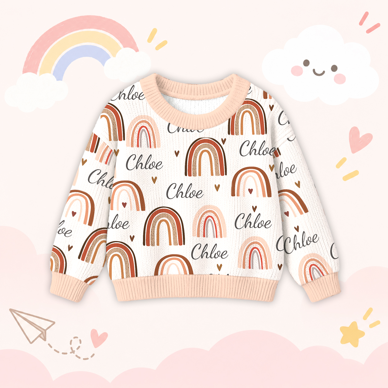 Personalized Lovely Kids Rainbow Knit Sweater | CWSweater03