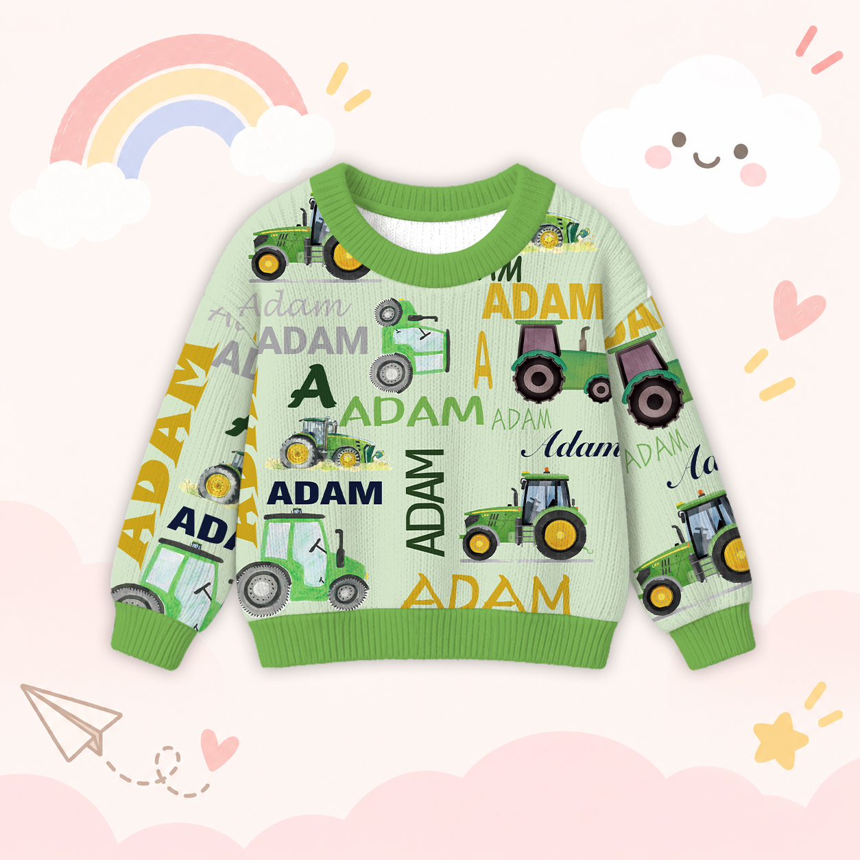 Personalized Lovely Kids Truck Knit Sweater | CWSweater05