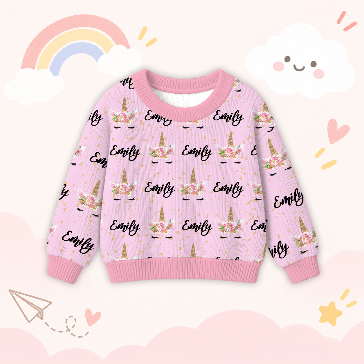 Personalized Lovely Kids Unicorn Knit Sweater | CWSweater06