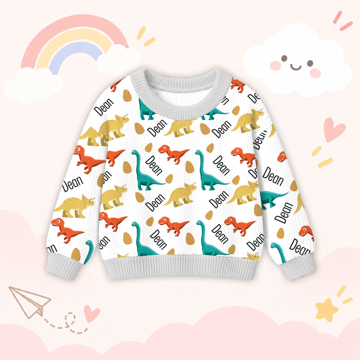 Personalized Lovely Kids Dinosaur Knit Sweater | CWSweater07