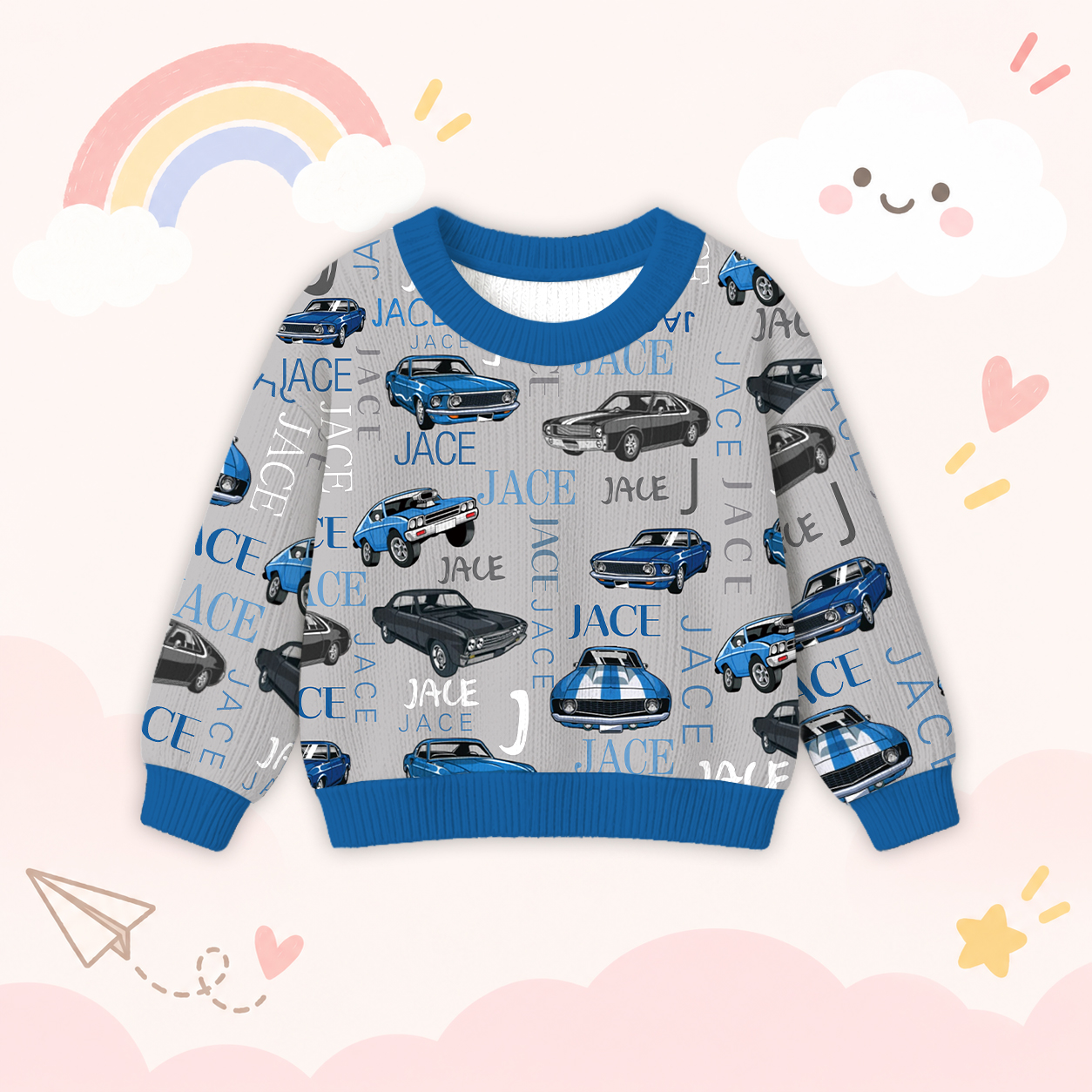 Personalized Lovely Kids Vintage Car Knit Sweater | CWSweater09