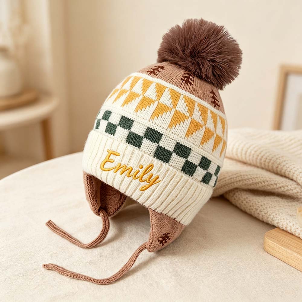Personalized Embroidered Beanie Pom Pom Hat For Kids | HSKid98