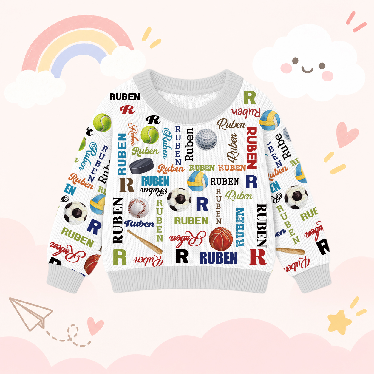Personalized Lovely Kids Ball Sports Knit Sweater | CWSweater11