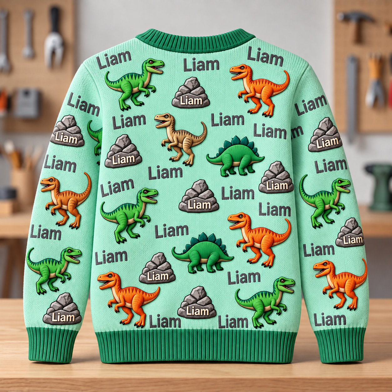 Personalized Lovely Kids Forest Dinosaur Knit Sweater | CWSweater26