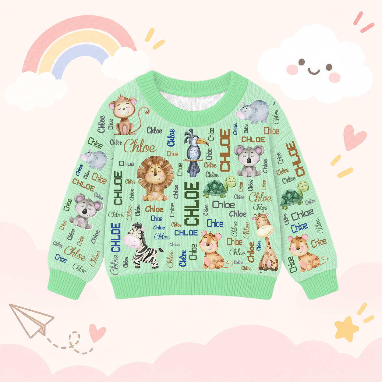 Personalized Lovely Kids Adorable Animals Knit Sweater | CWSweater17