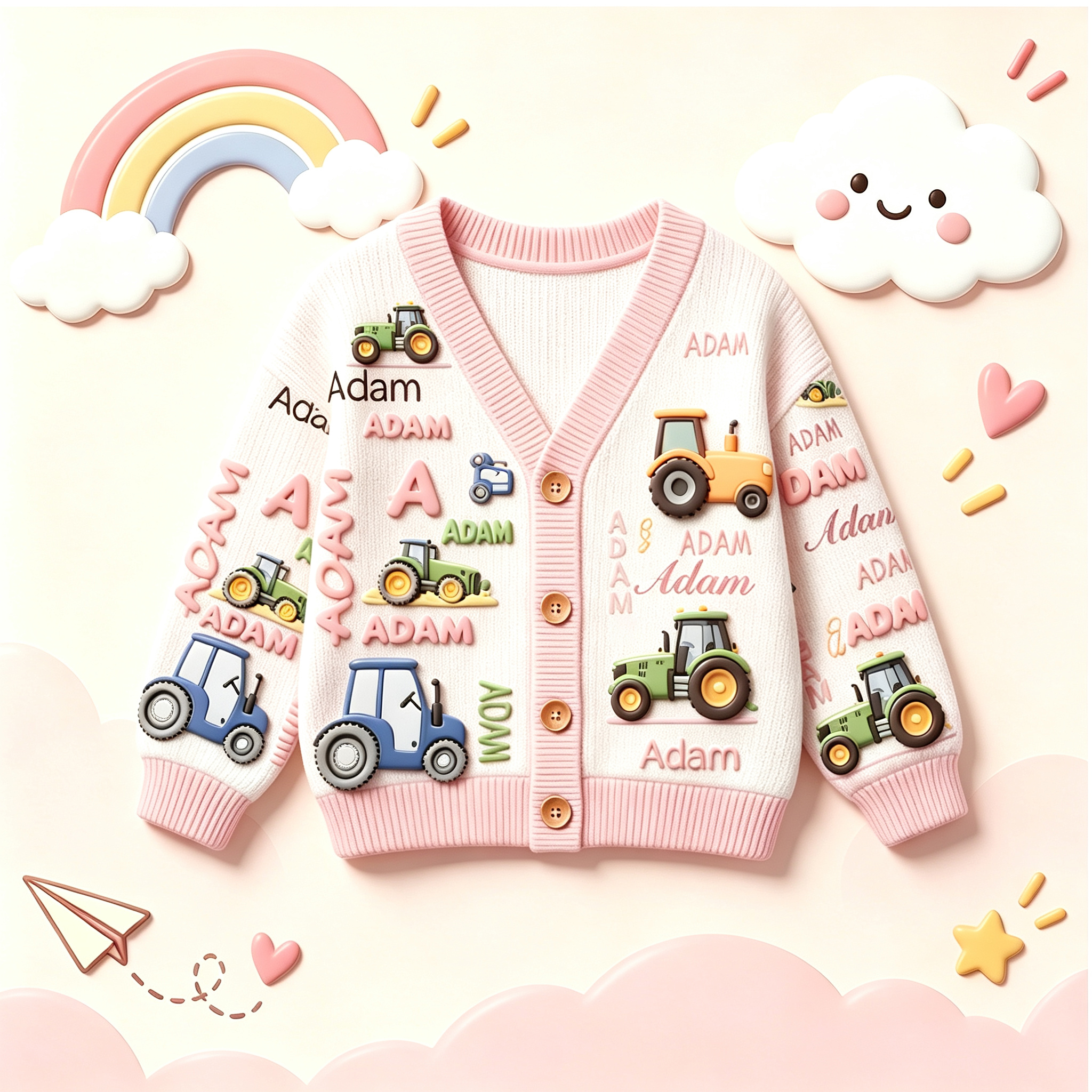 Personalized Lovely Kids Tractor Knit Sweater | CWSweater28
