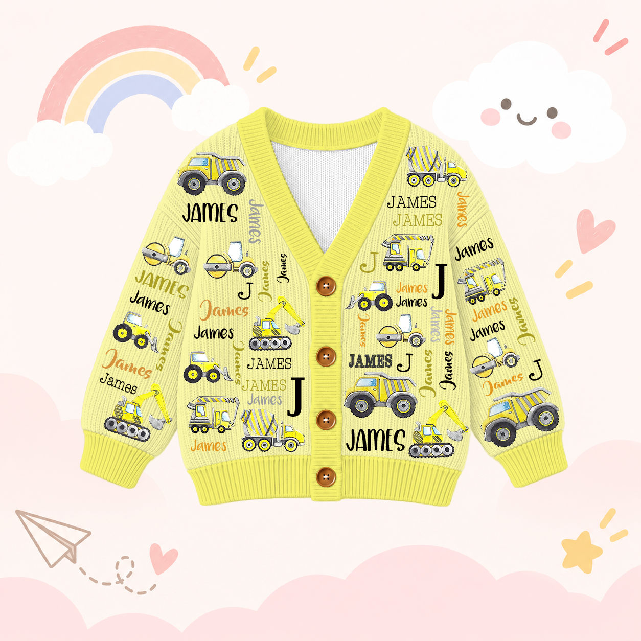 Personalized Lovely Kids Construction Vehicle Knit Sweater | CWSweater20