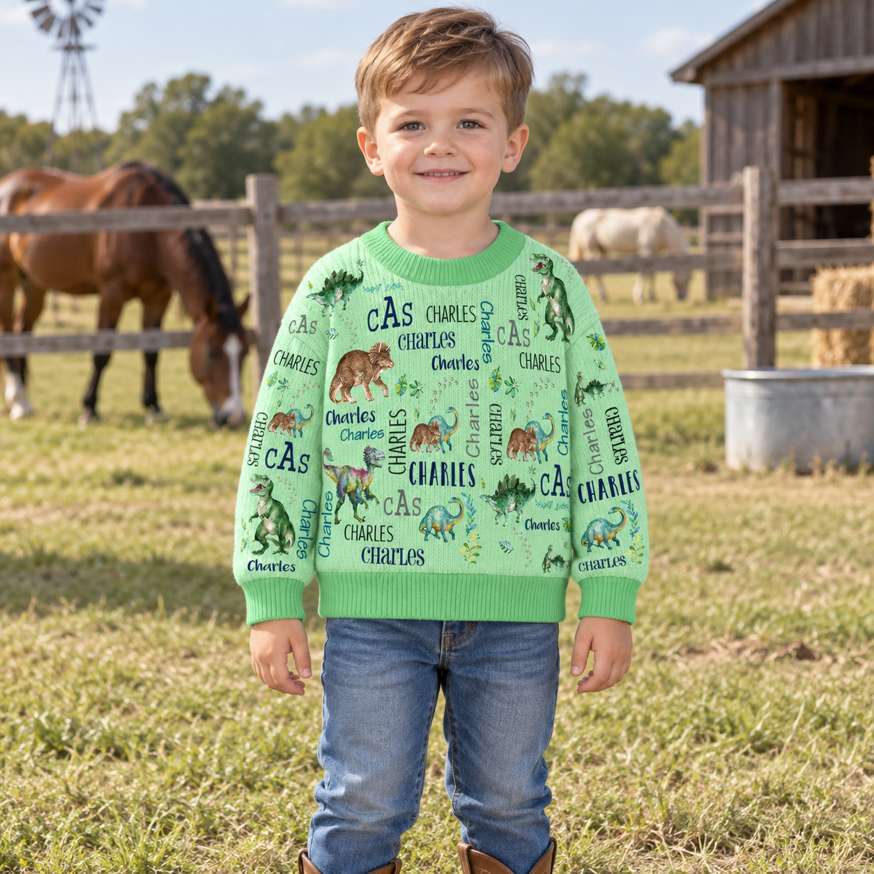 Personalized Lovely Kids Dinosaur Knit Sweater | CWSweater22